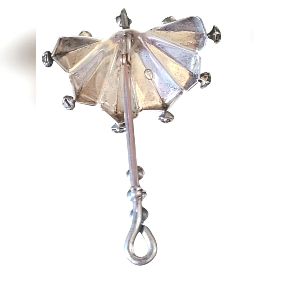 1940s Sterling Silver & Rhinestones Umbrella Brooch